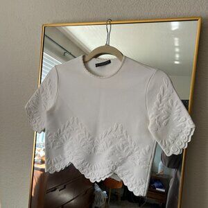 Alexander McQueen white scalloped crop top embossed design | XS